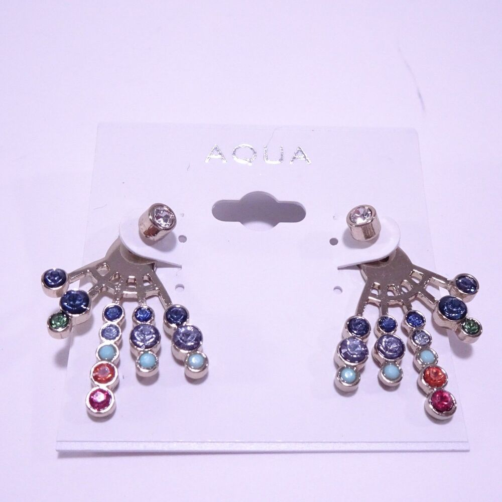 Bloomingdale's AQUA Women's Rainbow Multi Color Gemstone Burst Earrings NWT 32